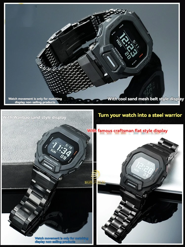 Pulseira de relógio de aço inoxidável GBD-200 para casio G-SHOCK GD-200-1 A preto e GBD-200RD-4, pulseira de metal, pulseira esportiva à prova d'água