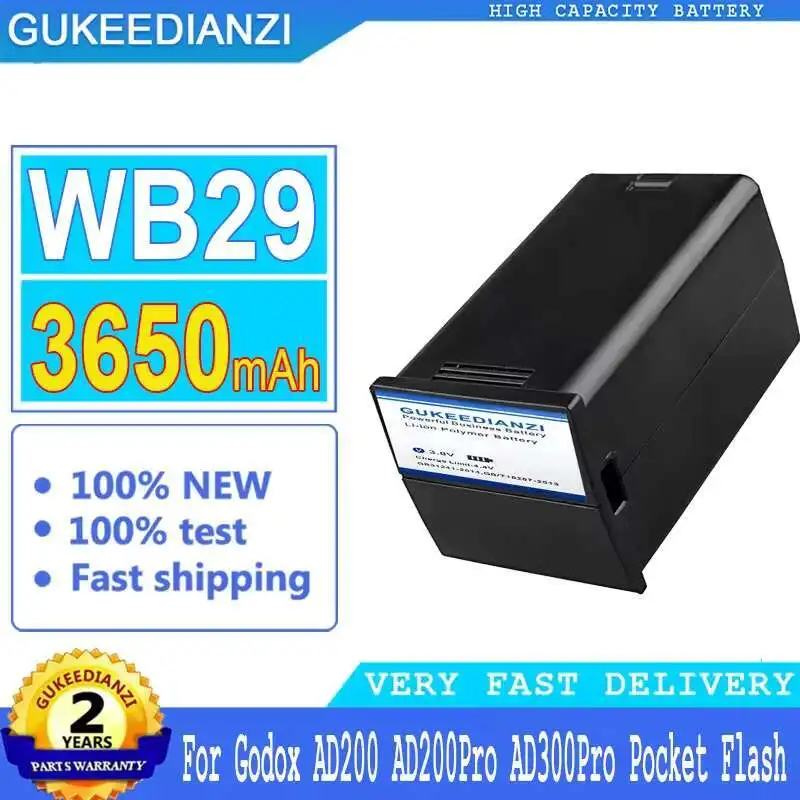 

Photographic Flash Battery Long-Lasting Performance WB29 For AD200 Ad200pro Good Low-Temperature 3650Mah