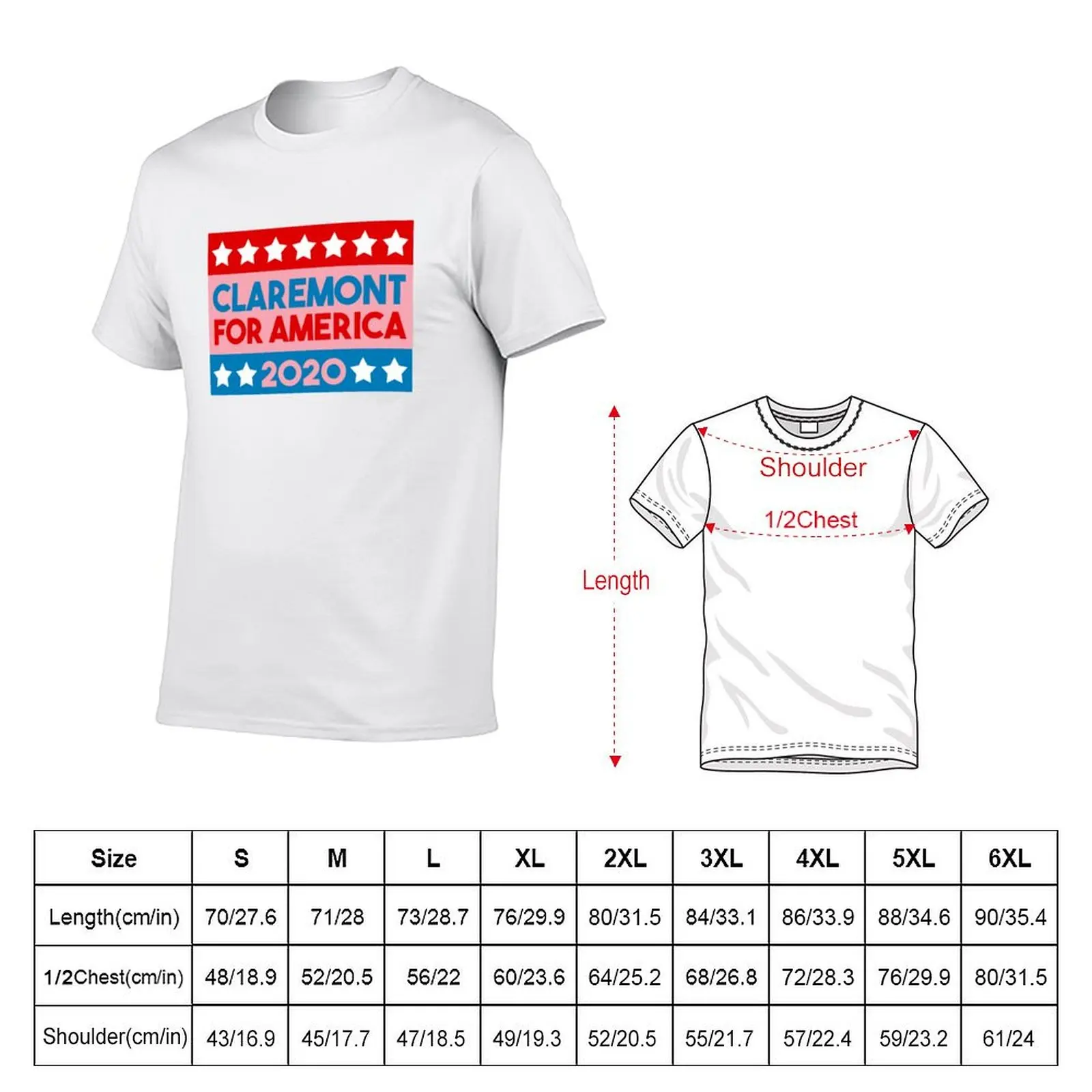 Claremont for America 2020 | Red, White & Royal Blue T-Shirt Basic Casual Short Sleeve Cotton Shirt