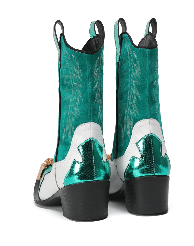 Mode Spitz Männlichen Stiefeletten Plus Größe Party Schuhe Stickerei Cowboy Stiefel Aus Echtem Leder Männer Motorrad Kurze Stiefel – Detail 29