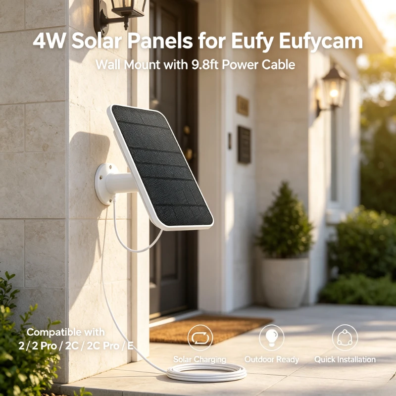 9.8ft Cable 4W Solar Panel Compatible with Eufycam 2 2Pro 2C 2C Pro E Wall Bracket Mount