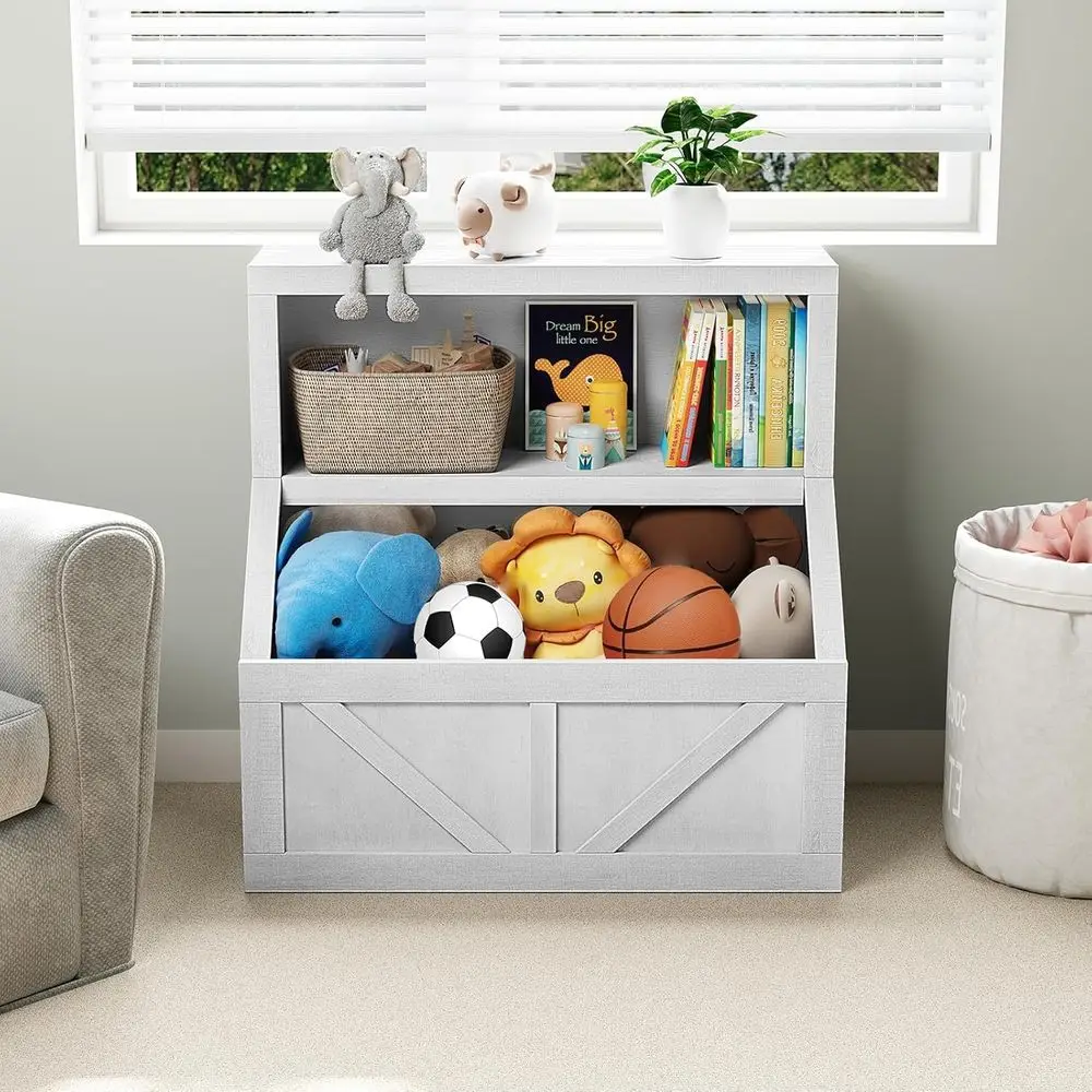 

Kids Bookshel, Toy Storage, Wooden Toddler Bookcase Cabinet with Storage Organizer, Children's Large Cubbies or Playr