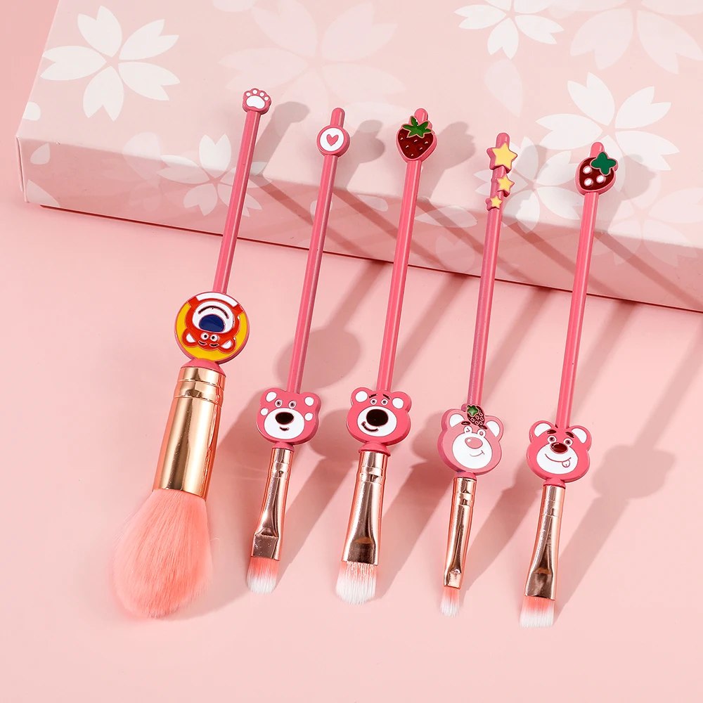 5pcs Kawaii Lotso Makeup Brush Set Cosplay Makeup Brush Face Cosmetic Powder Highlight Blending Eyebrow Eyeshadow Brush Girl