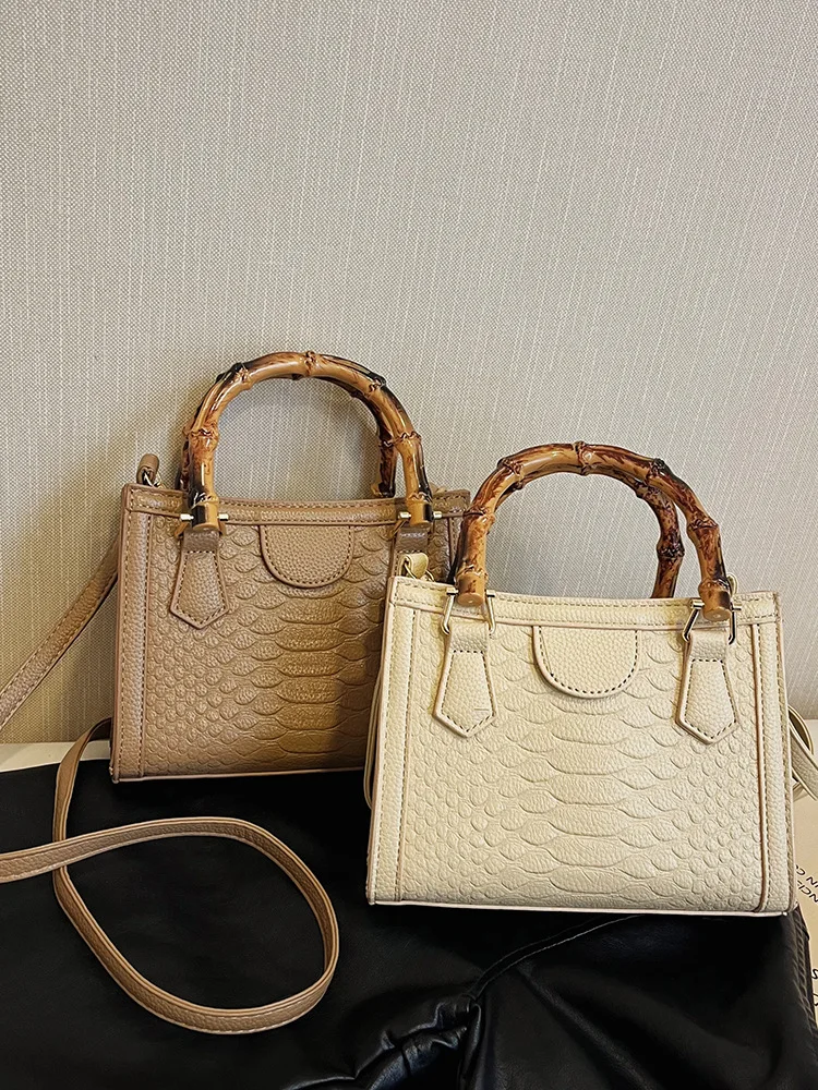 2024 New Fashion Bamboo Joint Handbag Crocodile Pattern Single Shoulder Crossbody Small Square Bag bolsas para mujeres