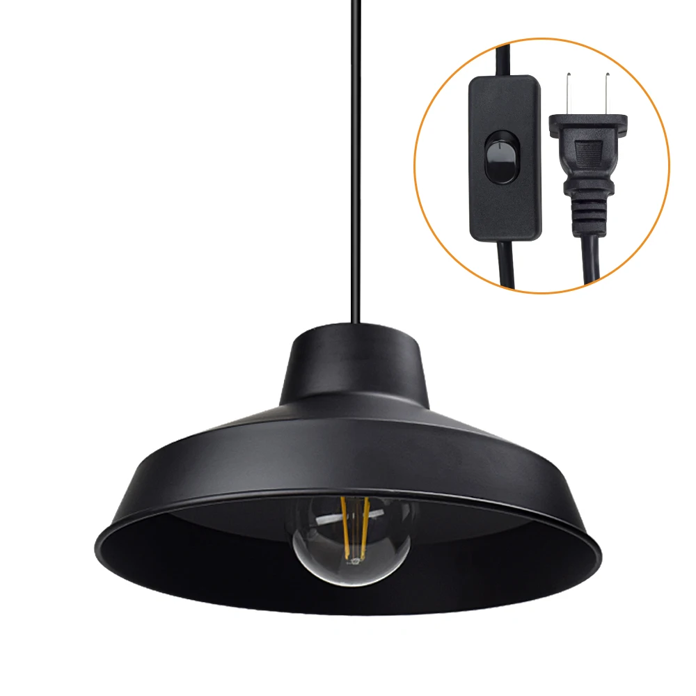 

Depuley Modern Metal Pendant Light with Plug in 14.63ft Cord for Kitchen Foyer Dining Bedroom Restaurant Warehouse E26 Black