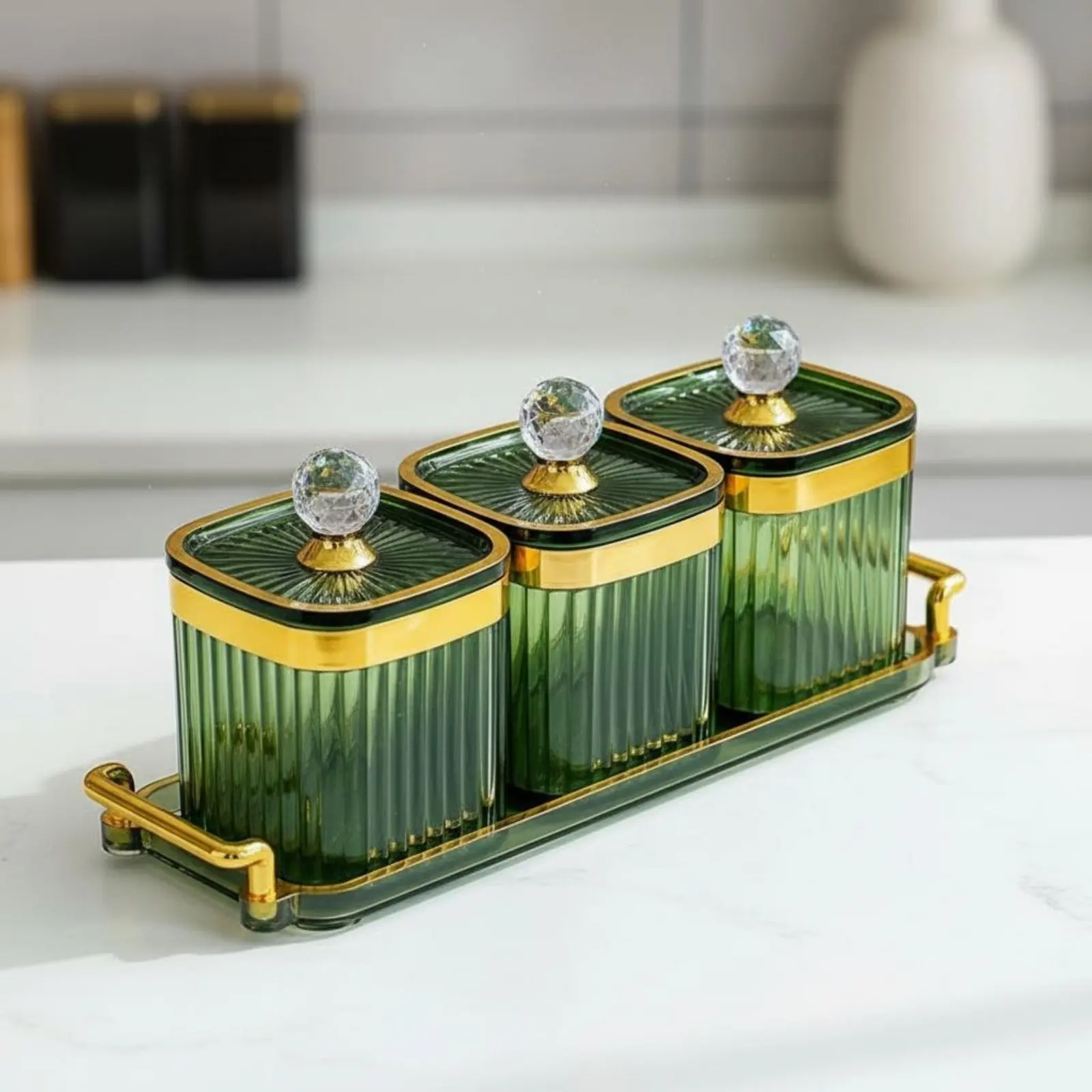 Decorative Snack Container Set Airtight Closure Luxury Food Storage Canister Set Lidded Candy Dish with Tray view 4
