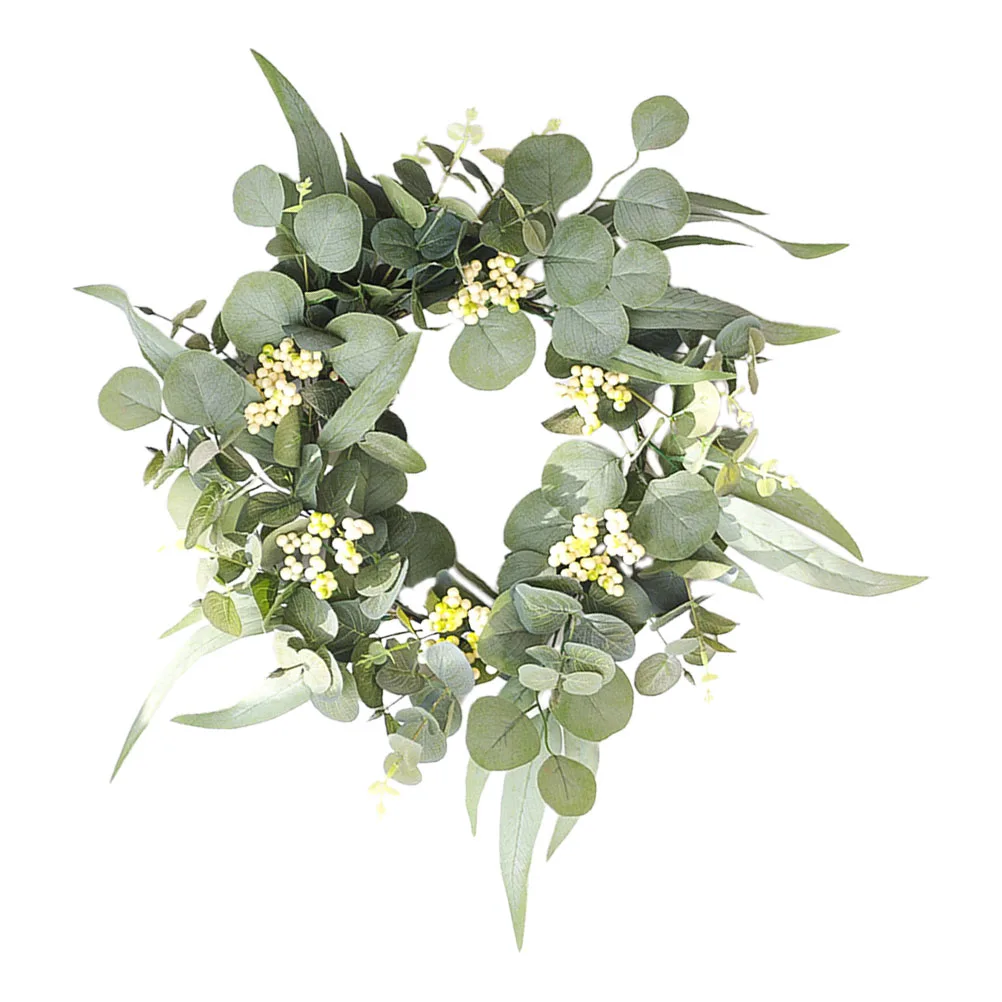 

1pc Artificial Wreath Vivid Leaf Garland Wall Hanging Decor For Wedding Christmas Party Home Bar Door Lintel Green
