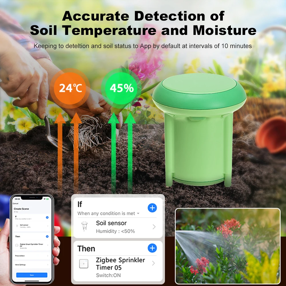 Tuya APP Smart Soil Sensor Planting Temperature and Humidity Meter ZigBee IP66 Waterproof Wireless Soil Tester turf Gardening