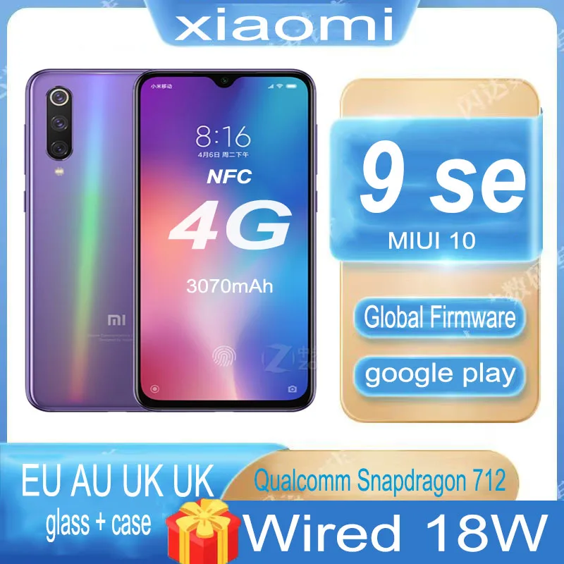 الهاتف الذكي الأصلي Xiaomi Mi 9 SE البرامج الثابتة العالمية Snapdragon 712 أندرويد الهاتف المحمول 48 MP + 20MP بصمة الهاتف المستخدم