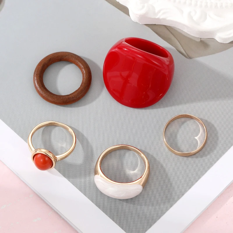 5 Pieces/set of New Personalized Exaggerated Design Geometric Rings, Women's Fashion Trend Holiday Party Accessories Gifts