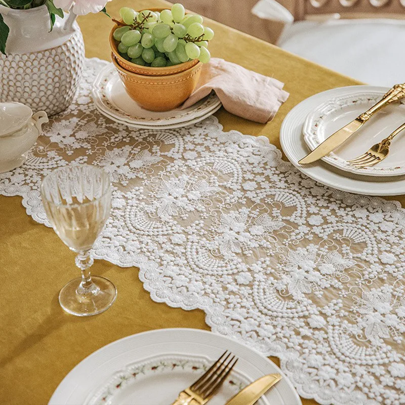 Vintage Lace Table Runner French Romantic White Table Runners Home Restaurant Festival Dining Table Wedding Party Decoration