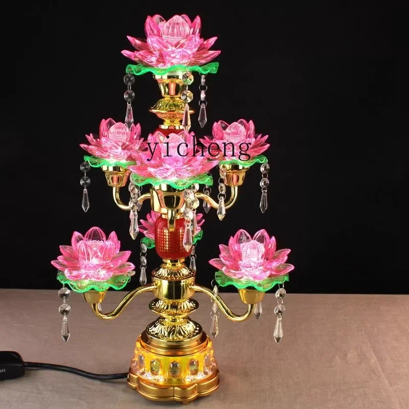 r5.20  Colorful Imitation Crystal Rotating Lotus Buddha for Guanyin Buddha Front Household Changming Buddhist Hall