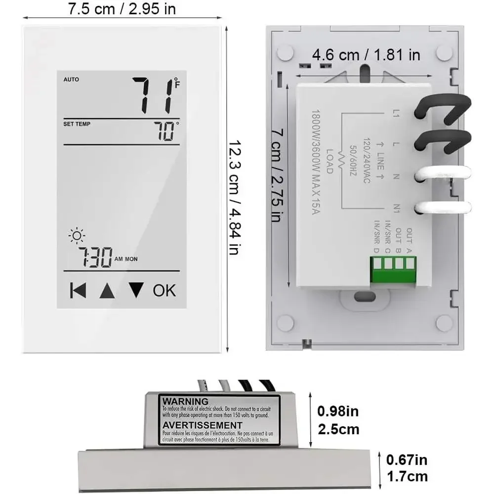 ET-72 Цифровой программируемый термостат Большой ЖК-дисплей Электрический подогрев пола 7-дневное управление расписанием Защитная комната GFCI
