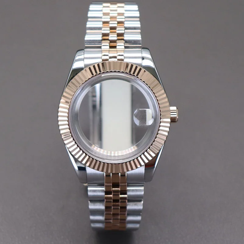 

36mm/39mm Fluted Watch Cases 5-link Bracelet Sapphire Glass Waterproof For Nh35 Nh36 Nh38 4R36 Miyota 8215 Movement Slide Buckle