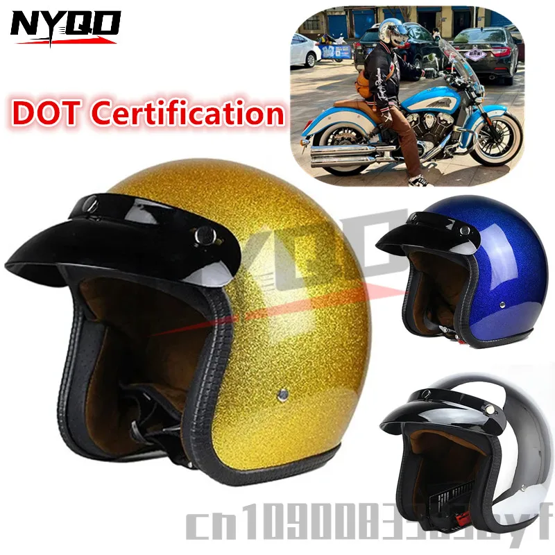 Retro Motorcycle Helmet Fashion Electric Motorcycle Shiny Silver Gold Half Helmet DOT Certification casco moto