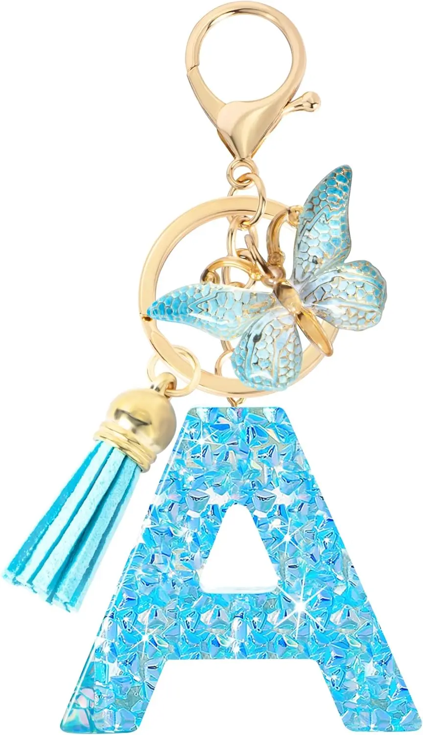 Initial letter Keychains for Women Girls Tassel Butterfly Cute Keychain for Wallet Backpack charm