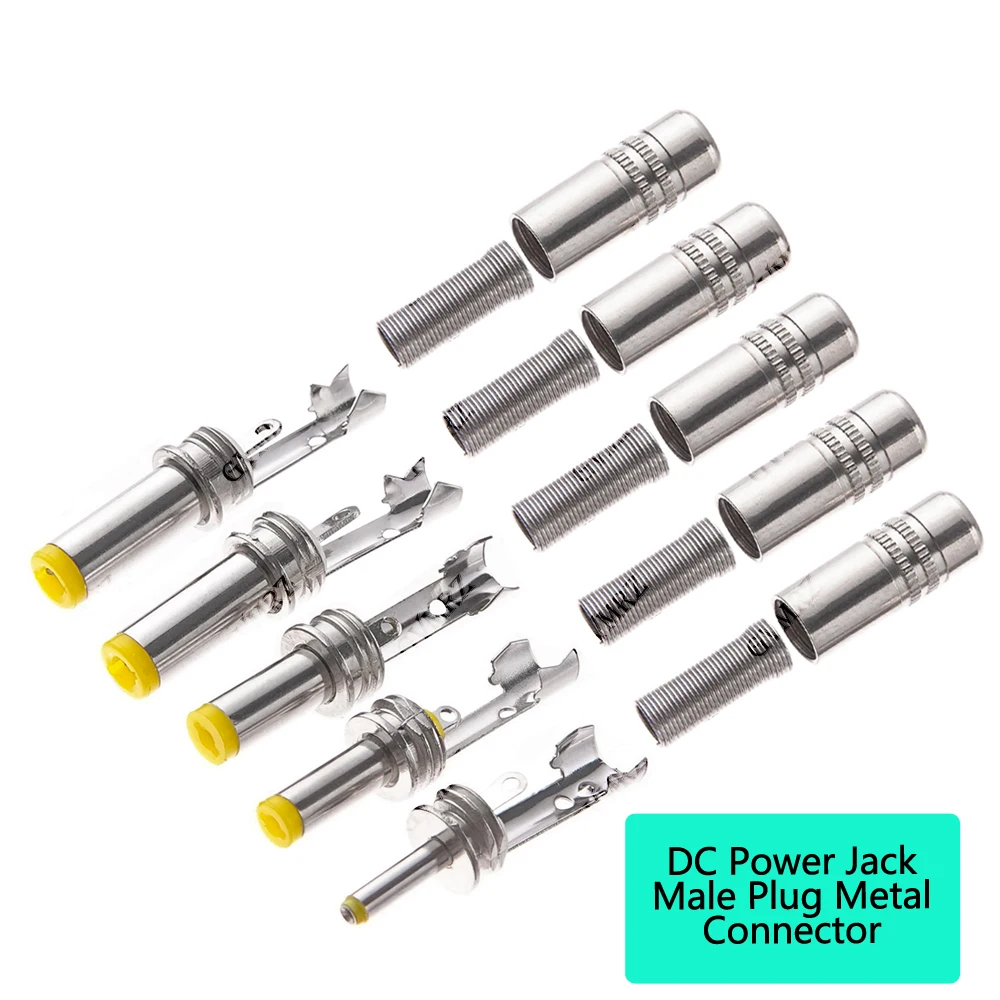 5PCS 5.5*2.1mm 4.0*1.7 2.5*0.7mm 5.5X2.5MM 4.8*1.7mm DC Power Jack Male Plug Metal Connector Adapter With Yellow Head