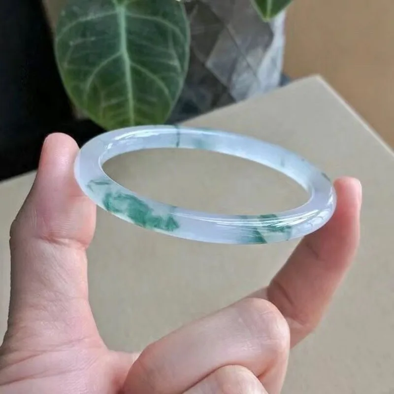 Thin strip round strip ice seed floating flower clear water full of green yu bracelet women's bracelet women