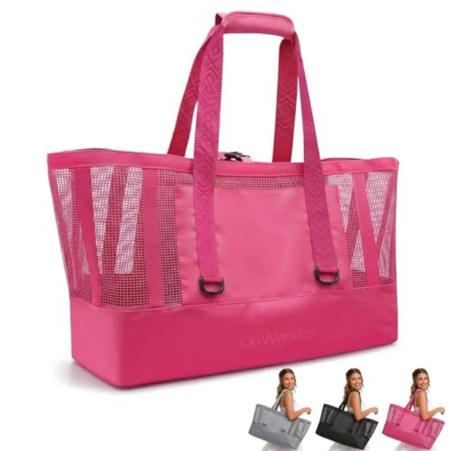 

Large Mesh Beach Tote Bag - 50L Pool Bags with 2 Inner Zipper Waterproof Pockets for Swim Toys Towels Travel