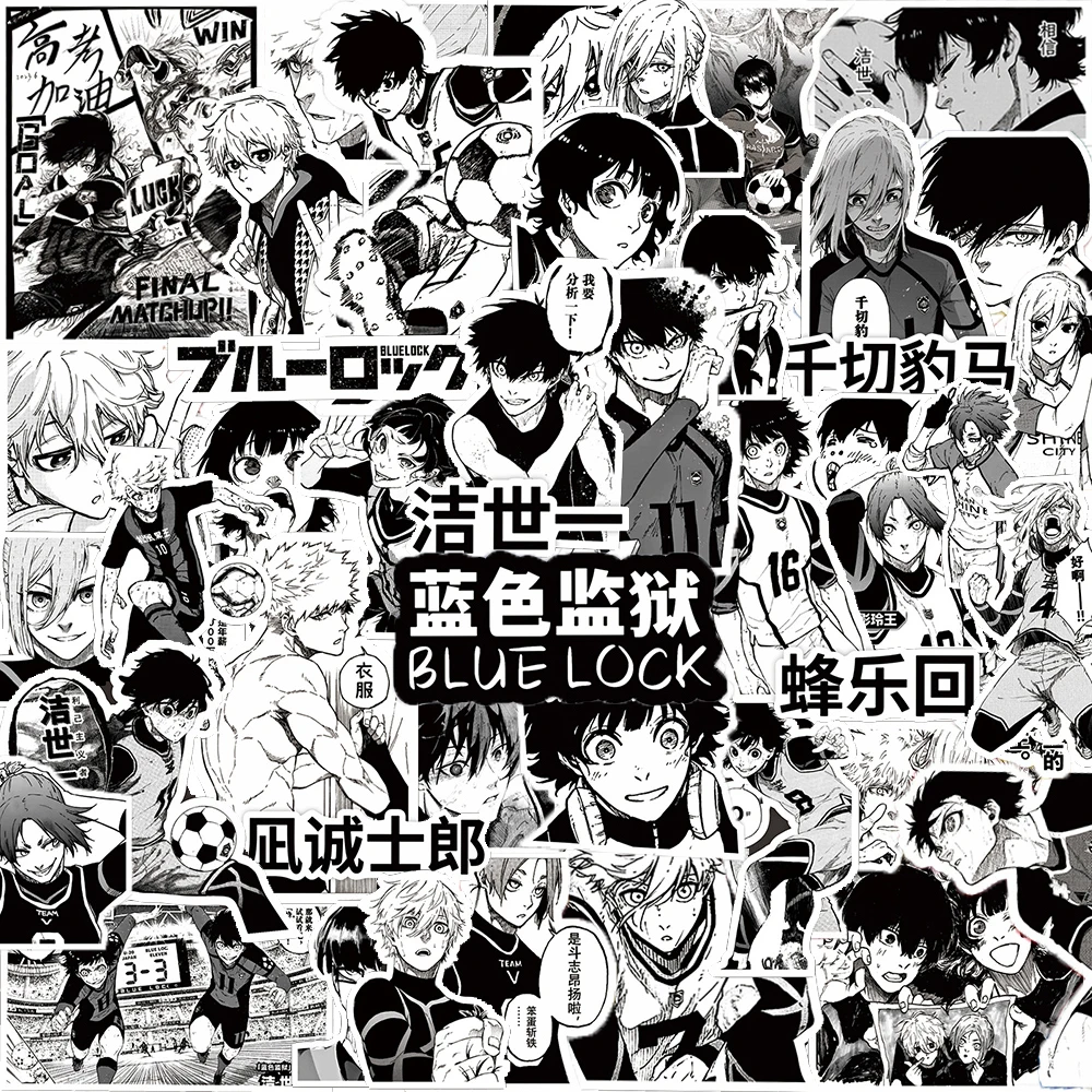 10/30/70pcs BLUE LOCK Anime Stickers Black White Cool Manga Decals DIY Skateboard Phone Laptop Cartoon Graffiti Sticker Kids Toy