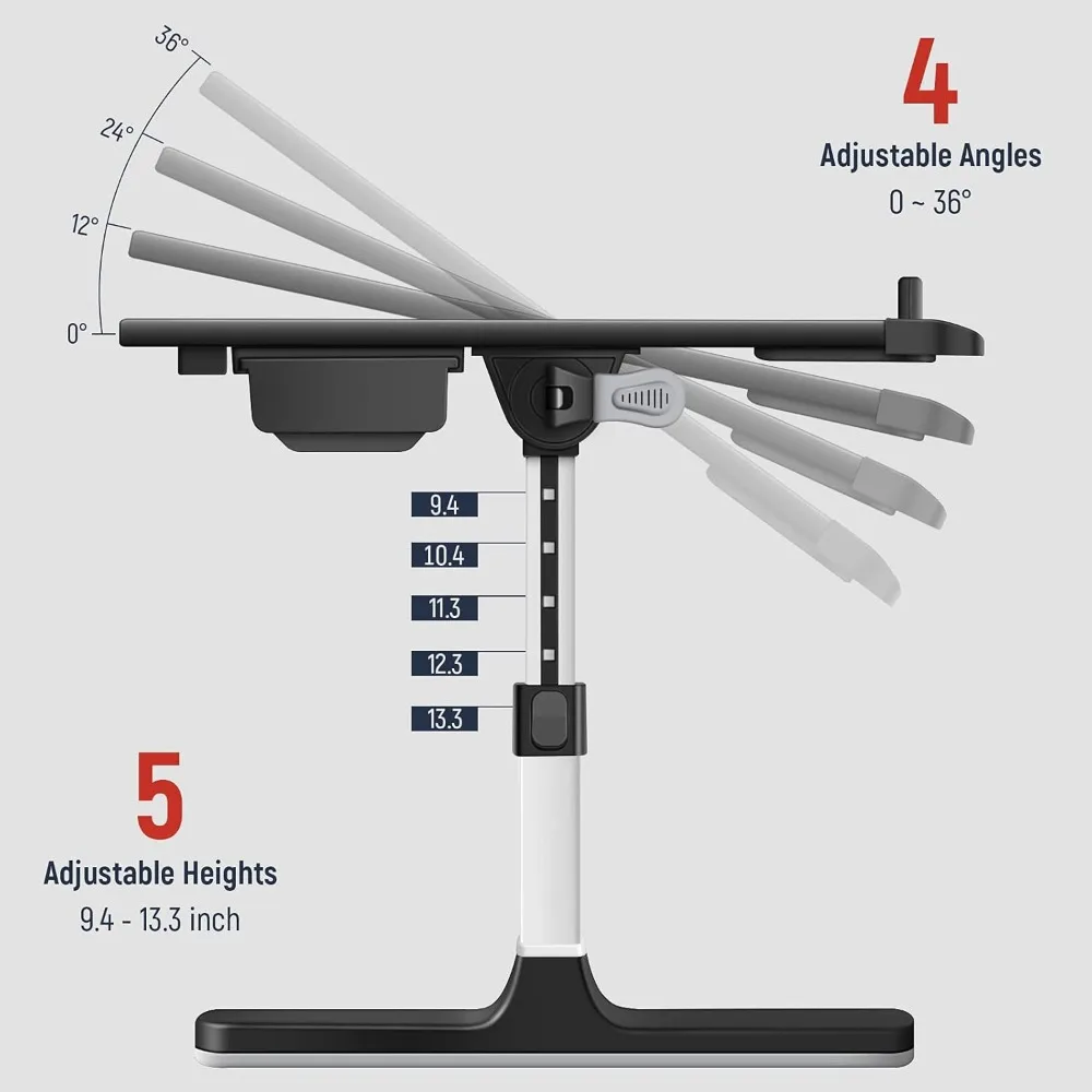 مكتب كمبيوتر محمول قابل للطي مع ارتفاع قابل للتعديل، وأدراج تخزين، وسطح جلدي لاستخدام السرير أو الأريكة #3