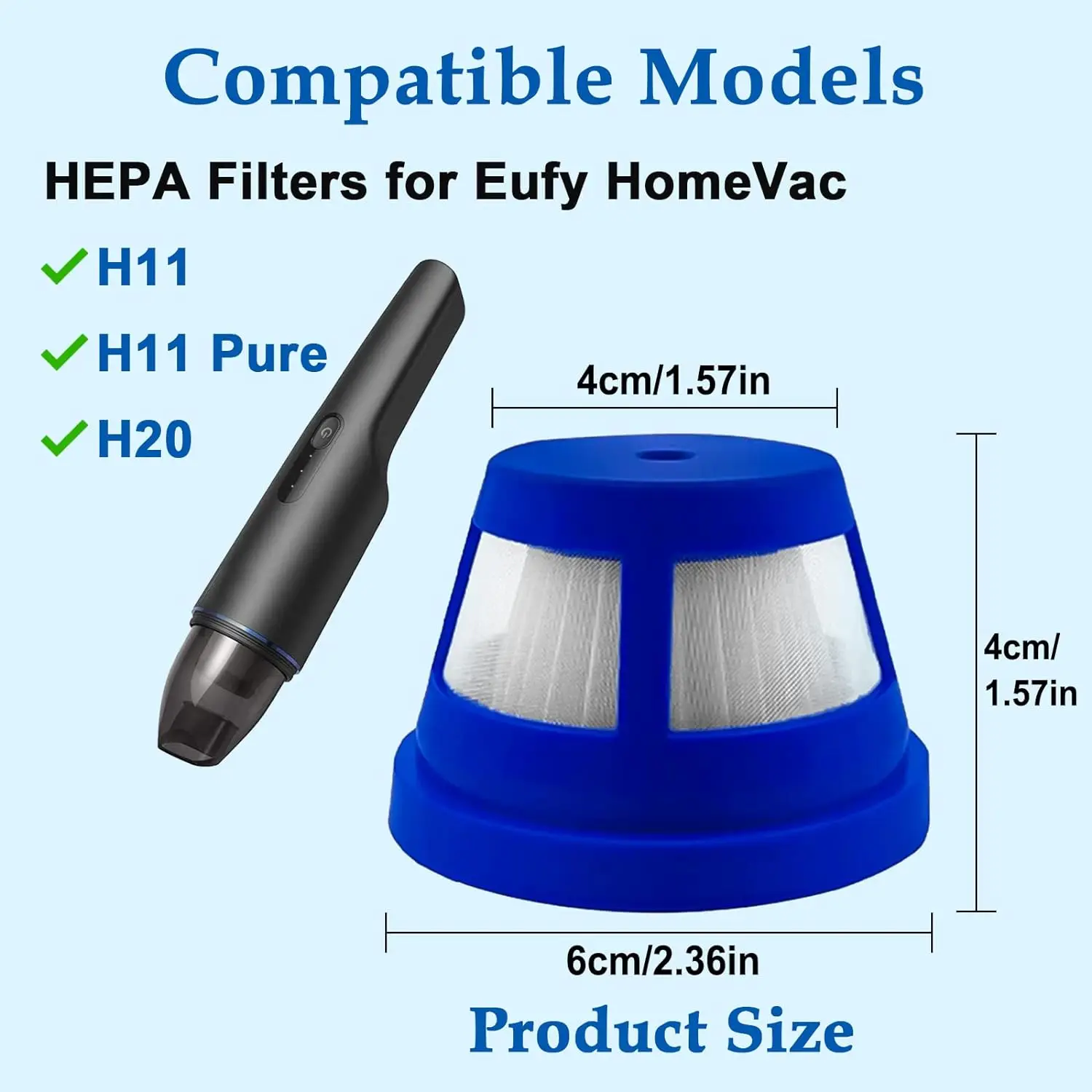 HEPA Vacuum Filter for Eufy HomeVac H11 / H11 Pure / H20 Cordless Handheld Vacuum Cleaner Washable Filter Replacement