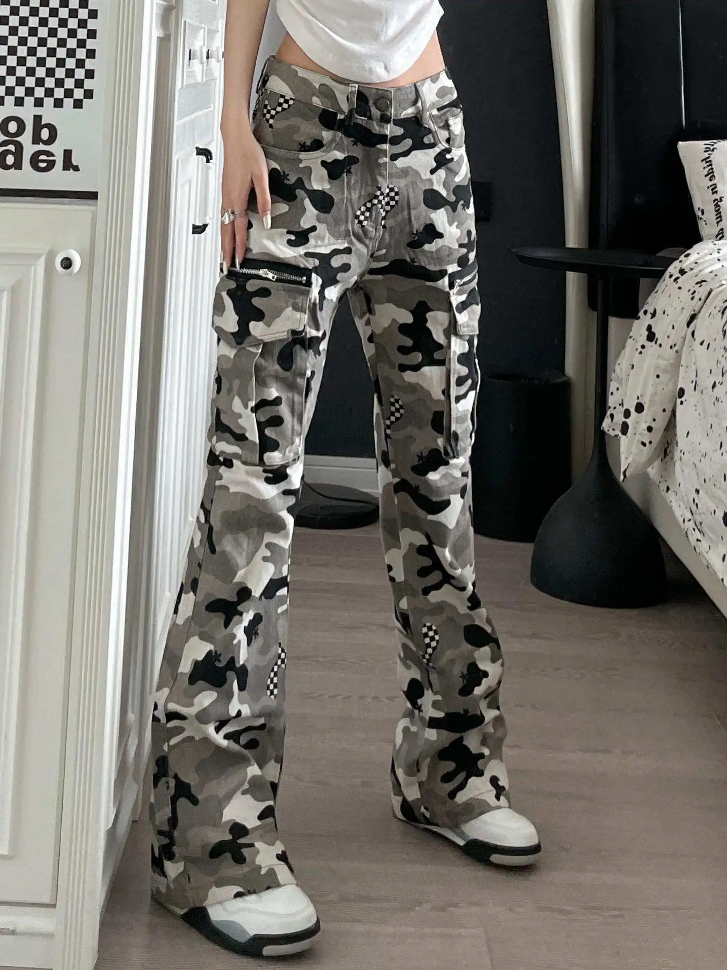 

American Retro Camouflage Work Pants Loose Straight Leg Men's Women's High Street Fashion Casual Trousers Youth Style