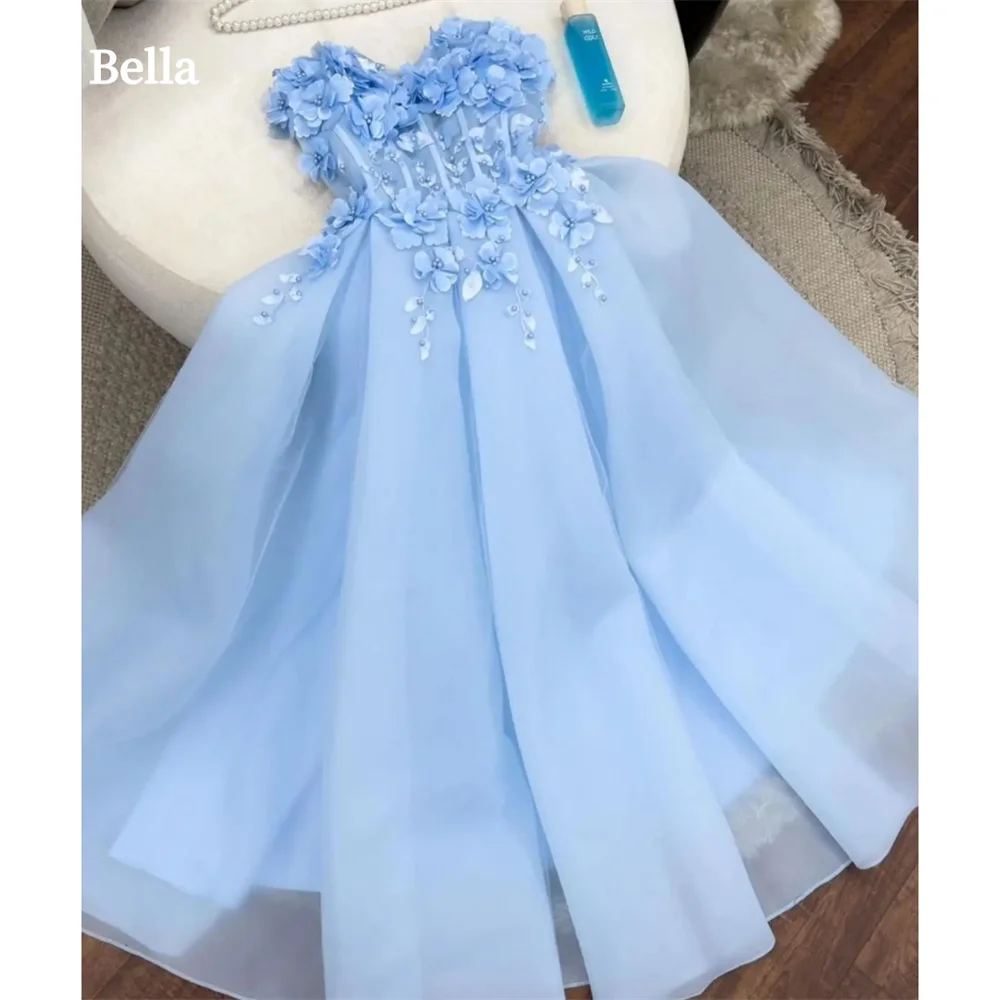 Bella Tulle Draped Floral robes de soirée Appliques Ball Gown Knee-Length Evening Dresses Cocktail Party Formal Wedding Dress