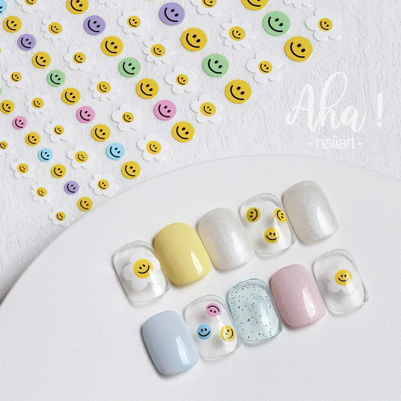 1pcs Smile Nail Art 3D Sticker Cute Cartoon Flower Decals Adhesive Nails Art Sliders Polish Press On Nails Manicure Decorations