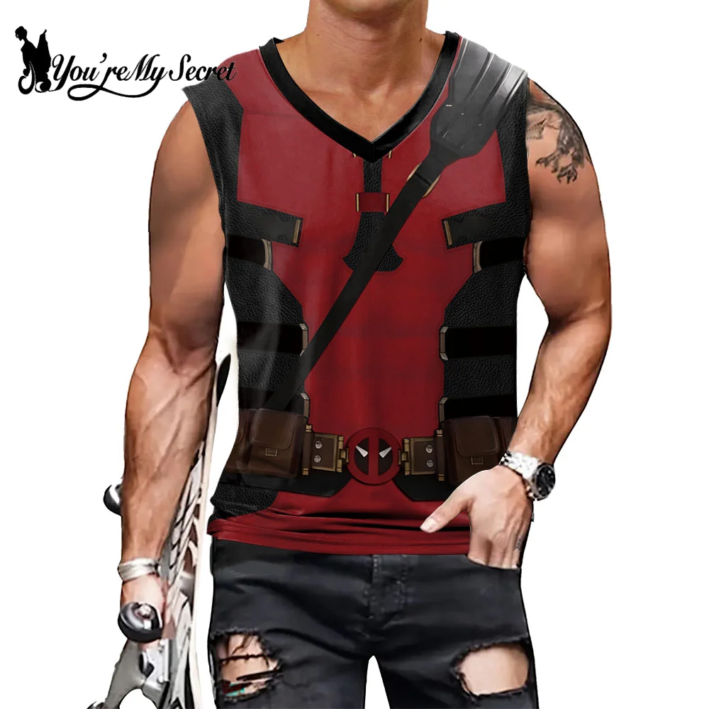 [You\'re My Secret] Deadpool Cosplay Wolverine Cosplay Superhero Printed Vest Comic Compression Workout Bodybuilding Tank Tops