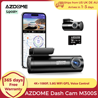 AZDOME M300S 4K Dash Cam Front and Rear, 5.8G WiFi GPS Dash Camera for Cars, Free 64GB SD Card, Voice Control, WDR Night Vision