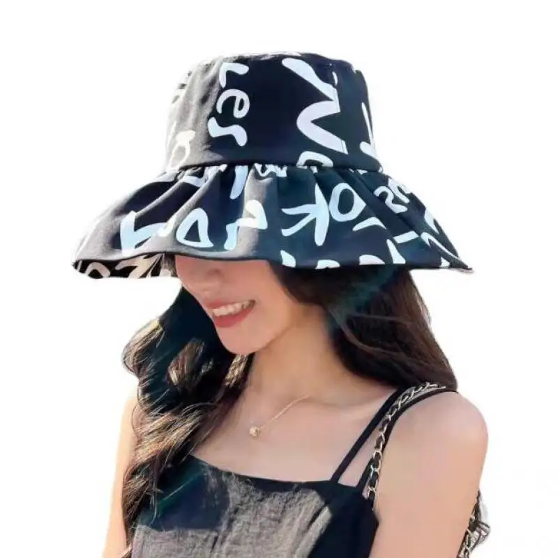 COKK Bucket Hat Women Summer Sunscreen Sun Hats Breathable Fashion Letters Outdoor Sunhat 2022 New Bob Gorro Cap Korean Foldable