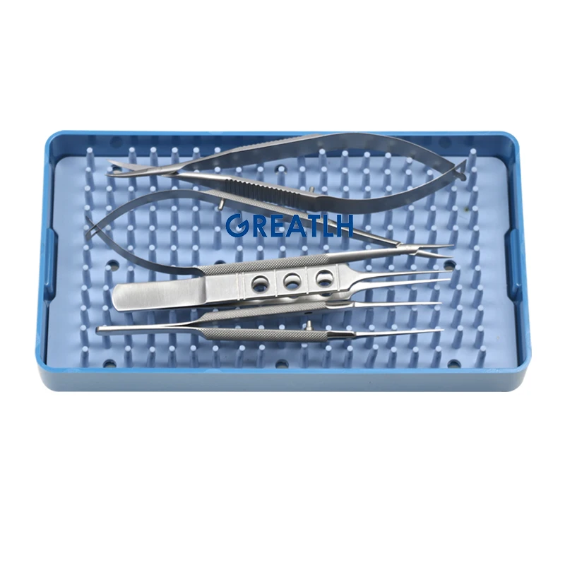 Ophthalmic Micro Surgery Scissors, Needle Holder, Tweezers Forceps Disinfection Tray Box Ophthalmic Tools Stainless Steel