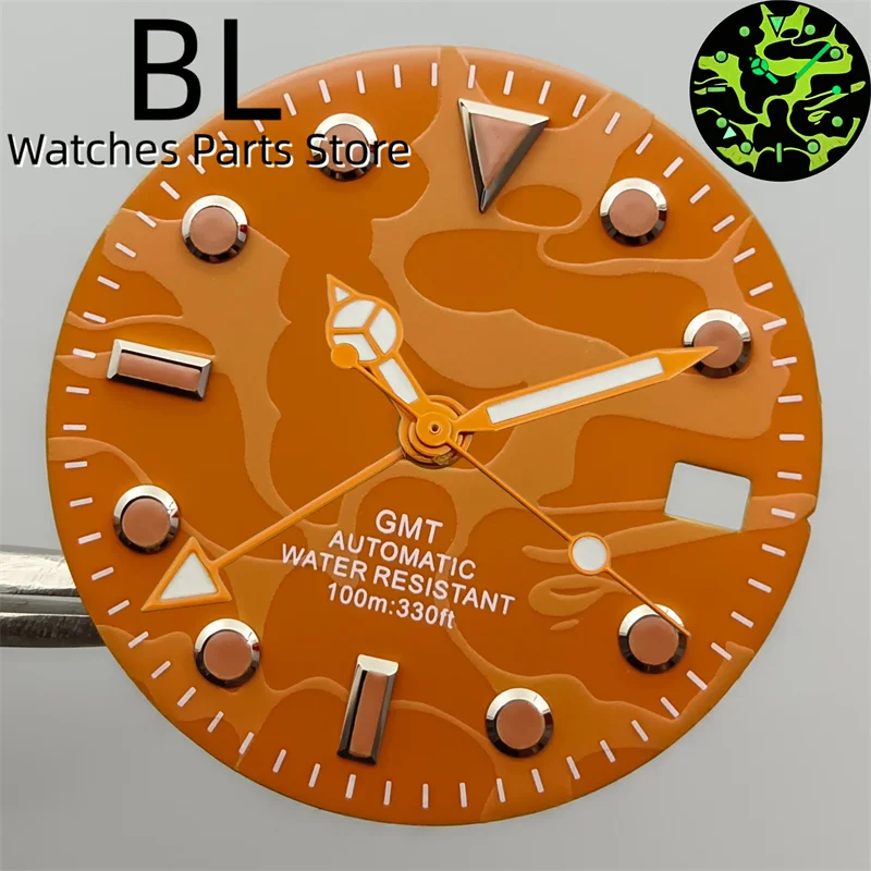 BLIGER 29mm Glow Watch Dial And Hand Set Black Blue Red Orange Super Green Luminous Fit NH34 NH35 Automatic Movement Date Window