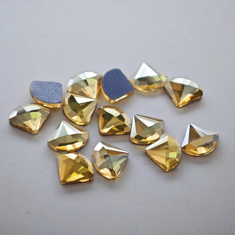 AWJJ Golden Champagne 100/500Pcs Mix Shape Glass Hotfix Crystal Rhinestones Flatback Stones DIY Crafts Dress Clothes Decorations