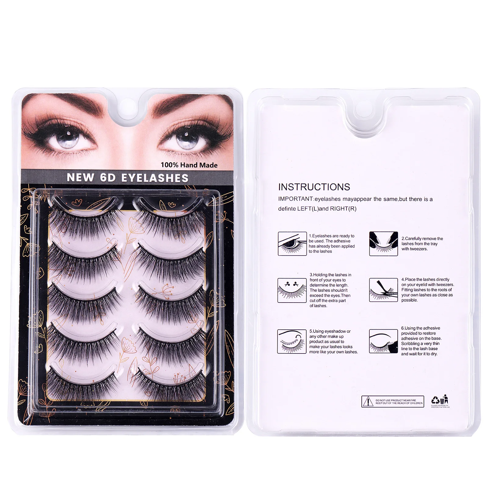 Natural Soft Fluffy Cílios, Wispy Full Strip Lashes, Faux Mink, Wispy Extensão, Ferramenta de Maquiagem, 6D, 5 Pares