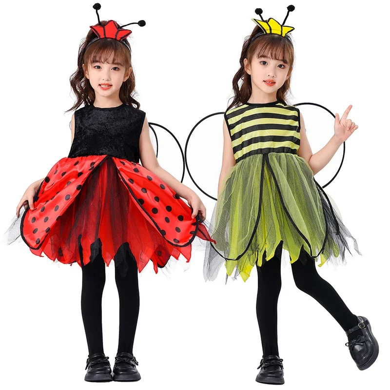 EE01 Girls Lovely Animal Bee And Ladybug Cosplay Dress Up Kids Halloween Carnival Party Performance Costumes As Gifts&0Ww