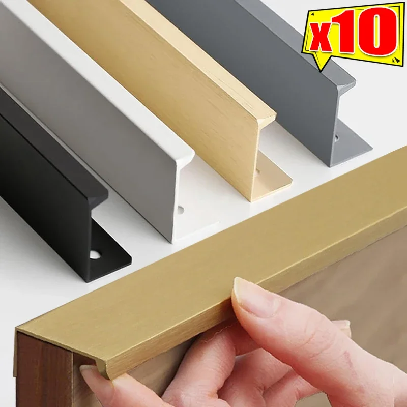 Invisible Drawer Handles with Screw Aluminum Alloy Cupboard Door Pulls Furniture Cabinet Knobs Non-punch Kitchen Handle Hardware