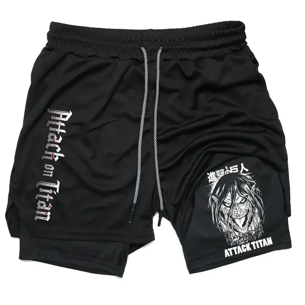 Joggings Shorts Men Performance Shorts Anime Attack on Titan Print Gym Shorts Summer Sports Fitness Workout Jogging Short Pants