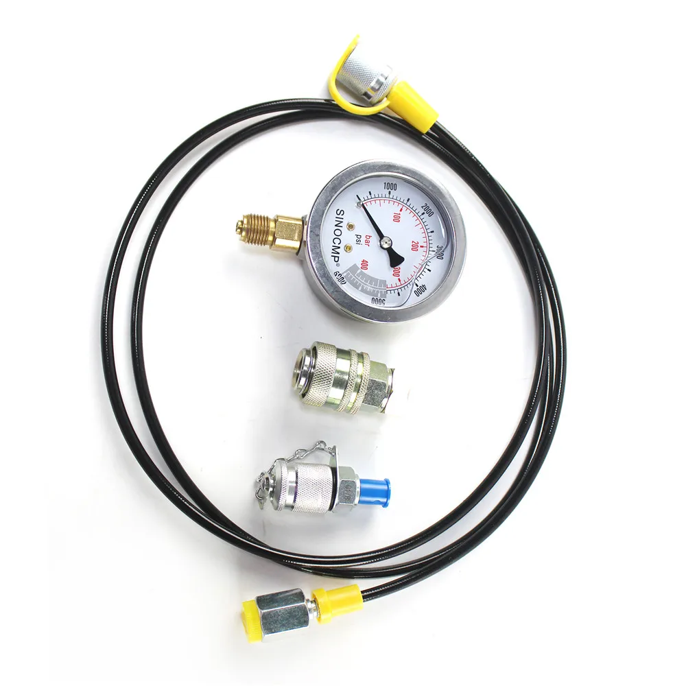 1 Set 40MPA/6000PSI Hydraulic Pressure Test Coupling Kit for Excavator Pressure Gauge Kit, 1 Gauge, 1 Test Hose and 2 Couplings