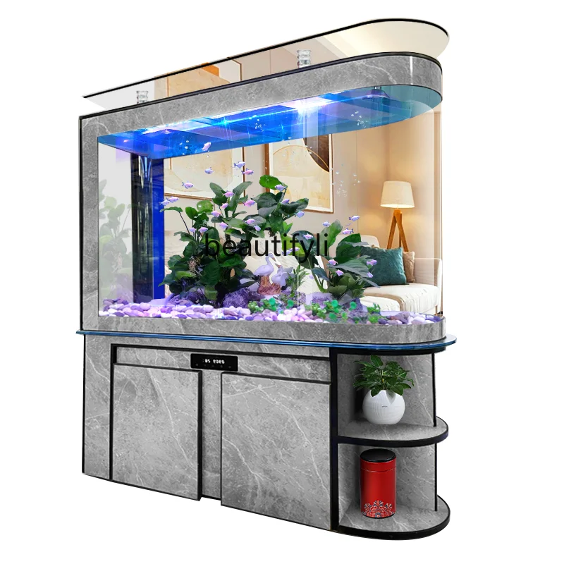 

Fish Tank Living Room Home Glass Fish Tank Medium and Large Aquarium Subareas Screens Bottom Filter Ecological Change Water