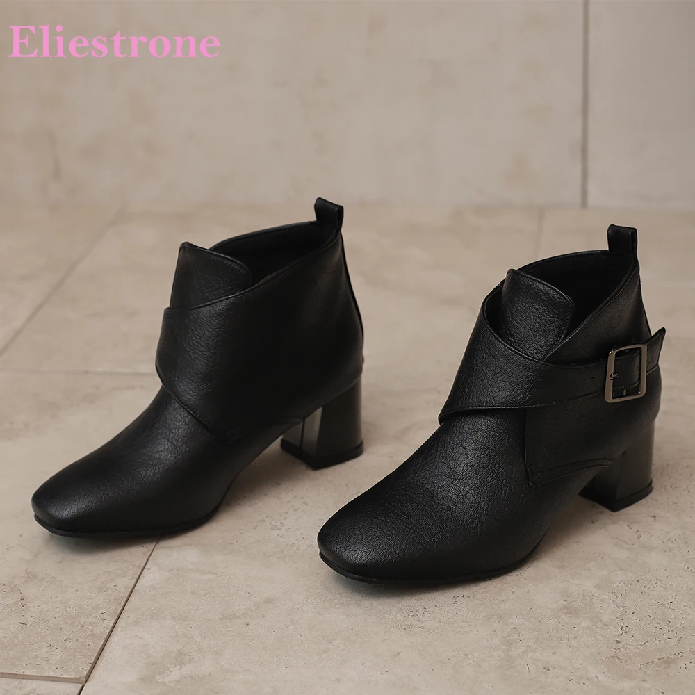 

2025 Новые зимние повседневные коричневые черные женские ботильоны на высоком квадратном каблуке Lady Nude Shoes Plus Small Big Size 32 43 46 50