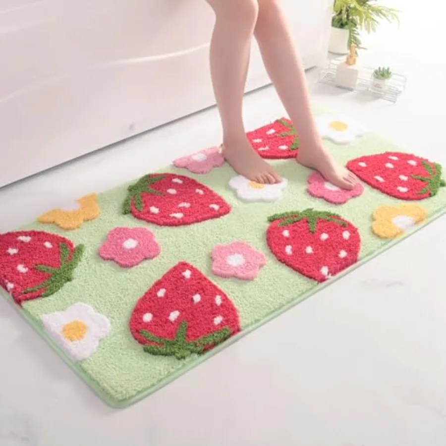 

Bathroom Rugs Cute Strawberry Flower Bath Mat Bathroom Accessories Funny Colorful Non Slip Floor Bath Rug Machine Washable Bath