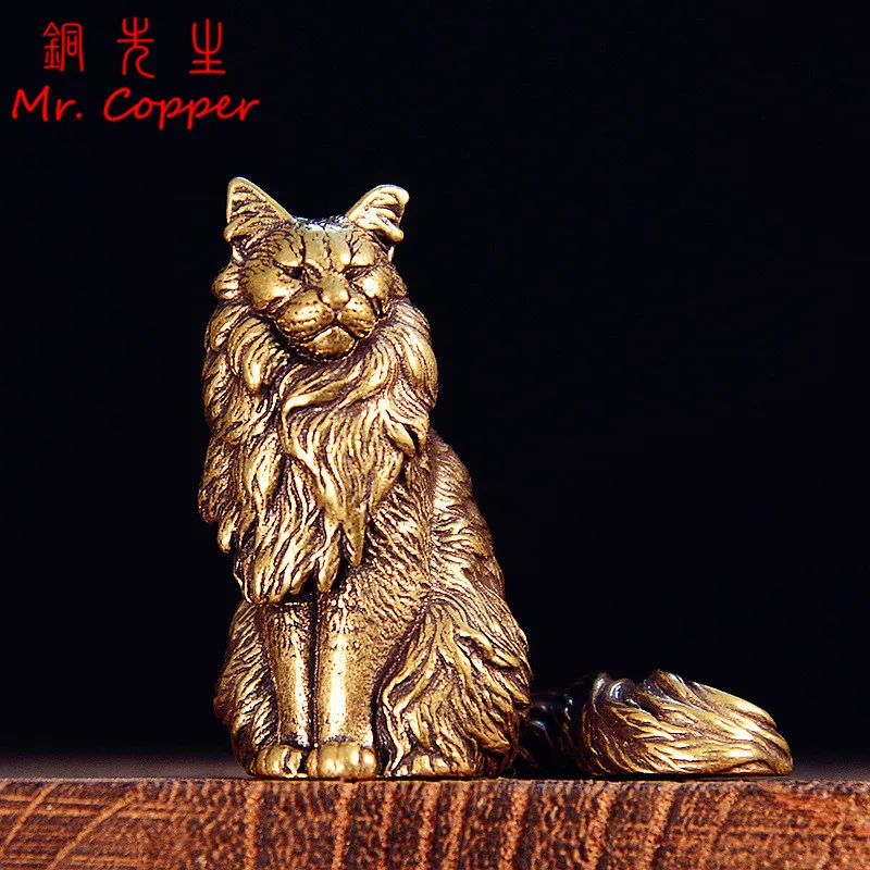 Figuras en Miniatura de Gatos Maine Coon, Estatuilla Pequeña de Gato de Latón, Adornos de Escritorio, Decoraciones Vintage para el Hogar, Accesorios de Artesanía