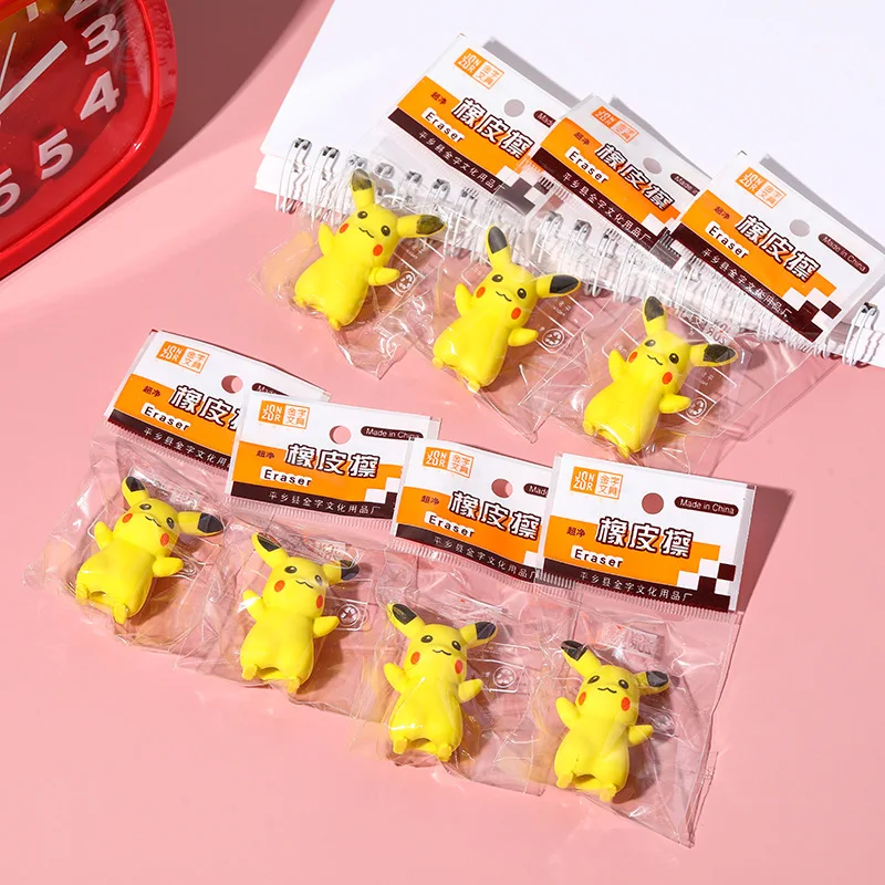 10Pcs/Set Cute Pikachu Fashion Rubber Creative Animal Pencil Eraser Adorable Mini Kawaii Stationery Kids Student Office Supplies