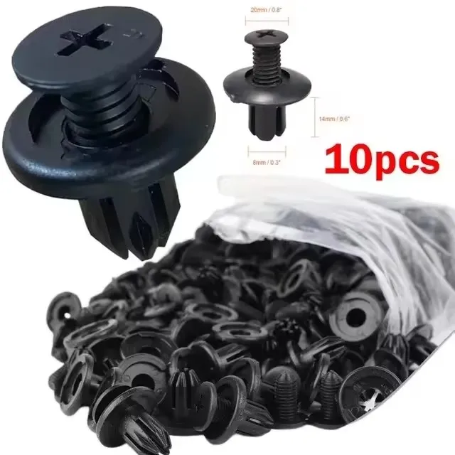 100/50 Stück 8mm Kunststoff-Befestigungsschrauben Universelle Auto-Stoßstangen-Kotflügel Schwarze Nieten Auto-Befestigungsclips Auto-Zubehör