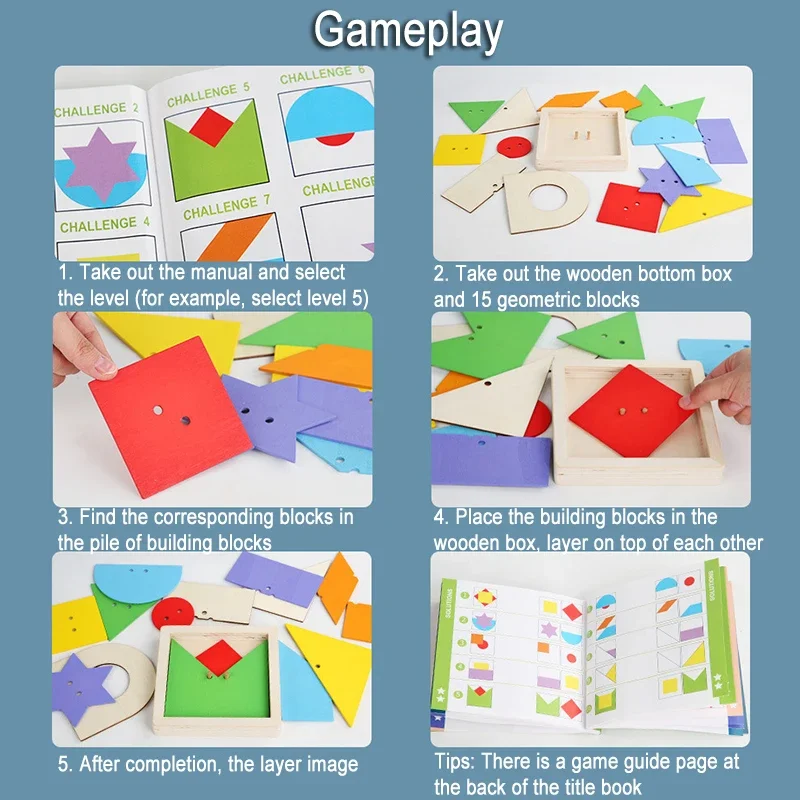 Geometrisches Tangram-Puzzle für Kinder, Gehirnspiel, Montessori, 3D, kreatives Spielzeug, logisches Denken, Herausforderung, intellektuell, pädagogisch