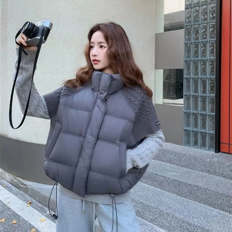 Women's Vest Autumn Winter Sleeveless Down Jacket Loose Casual Stand Collar Pocket Puffer Waistcoat Coat Female Trendy Outerwear