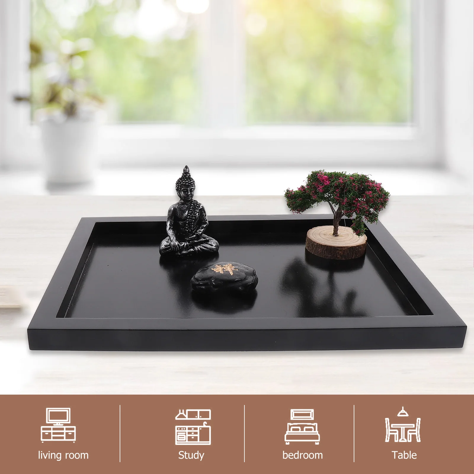 1 مجموعة سطح المكتب نمط علبة الرمل بوذا التأمل منضدية ديكور للمنزل مكتب زن حديقة عدة صغيرة زن حديقة رمل ديكور