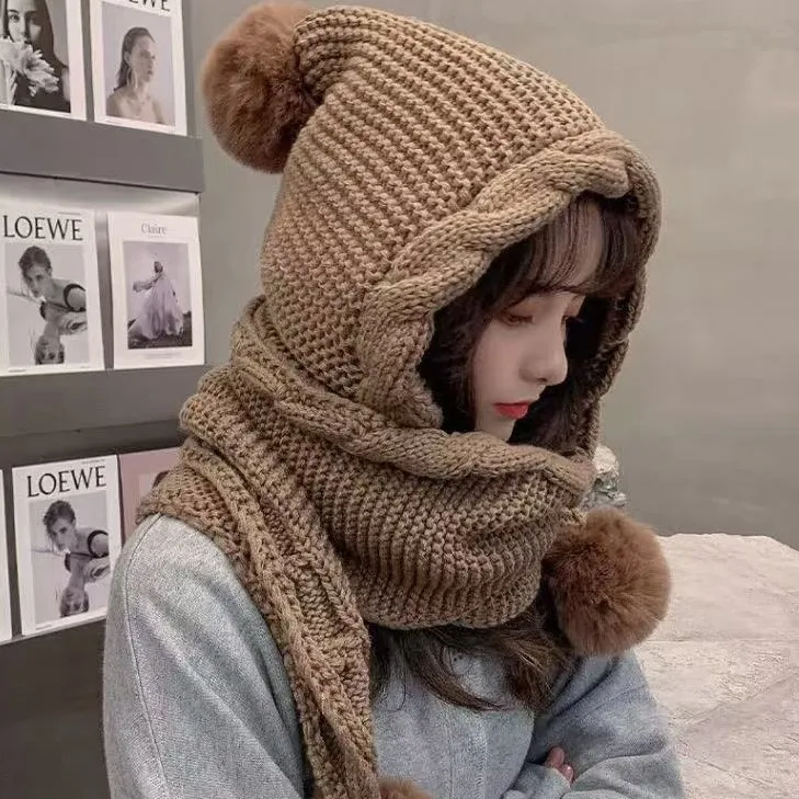 وشاح قبعة شتوية سميكة 2 في 1 للنساء قبعة محبوكة دافئة قطعة واحدة بالاكلافا للطقس البارد القصوى والتزلج في الهواء الطلق #5